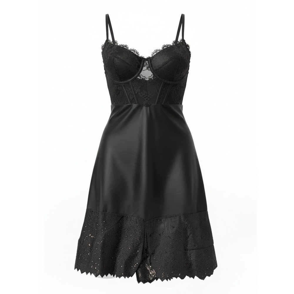 Fashion Nova Women Black Lace Corset Romper Open Back Adjustable Straps Small